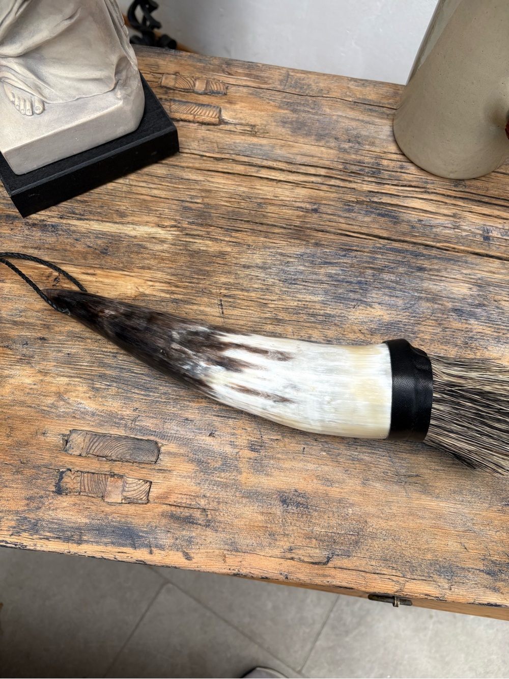 Natural Horn Decorative Wall Brush - White and Brown